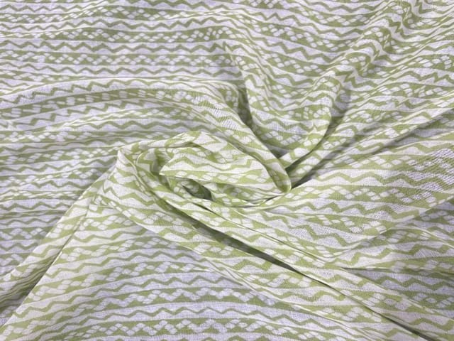 Printed Cotton Mul Green Geometric Stripes