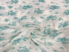 Printed Cotton Mul White Blue Floral