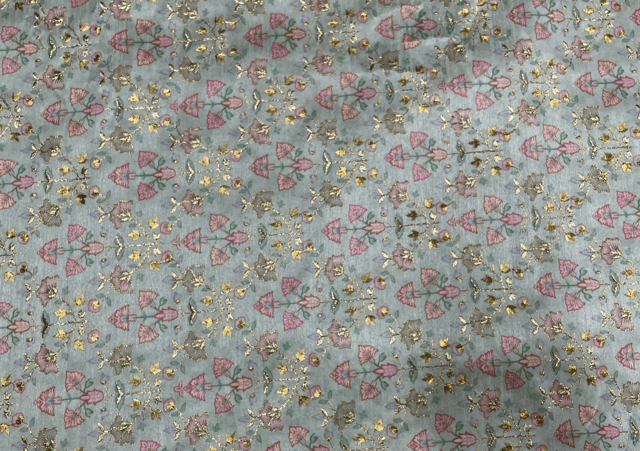 Embroidered Dupion Silk Sea Green Multicolor Floral