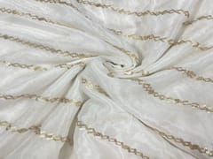 Dyeable Embroidered Chiffon White Stripes