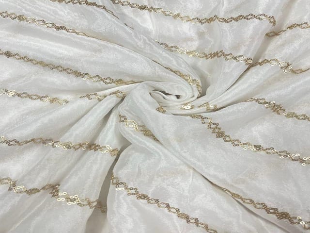Dyeable Embroidered Chiffon White Stripes
