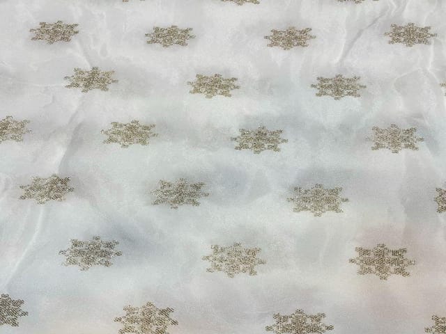 Dyeable Embroidered Chiffon White Golden Geometric Motifs