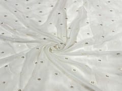 Dyeable Embroidered Chiffon White Silver Sequins Floral