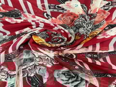 Imported Georgette Red Floral Geometric
