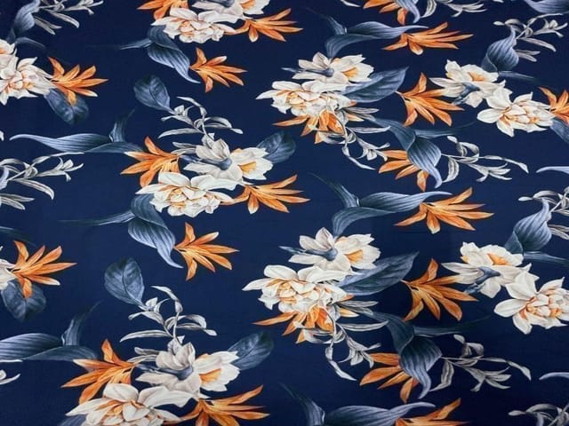 Printed Georgette Navy Blue White Flowers
