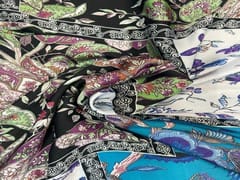 Printed Imported Satin Blue Multicolor Floral