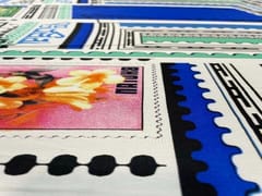 Printed Imported Satin Blue Geometric