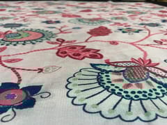 Pure Dupion Silk White Multicolor Floral