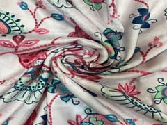 Pure Dupion Silk White Multicolor Floral