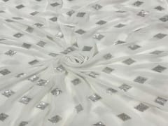 Dyeable Embroidered Georgette White Silver Geometric