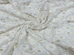 Dyeable Embroidered Georgette White Golden Floral 6