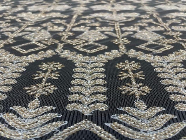 Dyeable Embroidered Net White Golden Geometric