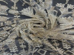 Dyeable Embroidered Net White Golden Geometric