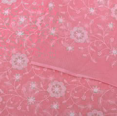 5 Mtr Pink Colour Cotton Kota Doria Thread Embroidered Fabric Set