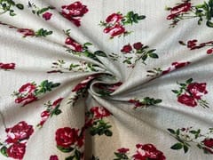 Printed Dobby Silk Ivory Red Flowers