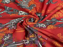 Printed Crepe Red White Flowers