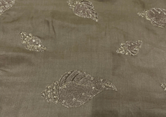 Embroidered Cotton Satin Brown Leaves