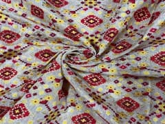 Dyeable Pure Chanderi Self Zari Red Yellow Floral