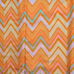 Orange Colour Geometric Zig Zag pattern Japan Cotton Silk Fabric