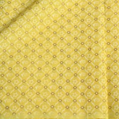 Yellow Colour Geometric Cotton Printed Fabric with Gold