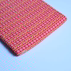 Red Colour With Yellow Stripes Cotton Printed Fabric