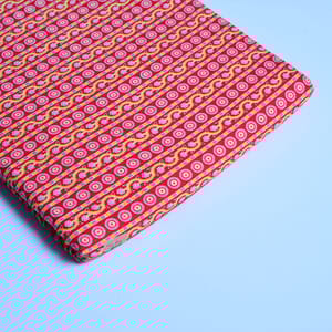 Red Colour With Yellow Stripes Cotton Printed Fabric