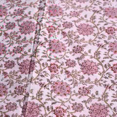 White and pink Colour Floral Cotton Printed Fabric (1mtr Piece)