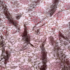 White and pink Colour Floral Cotton Printed Fabric (1mtr Piece)