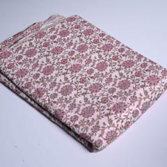 White and pink Colour Floral Cotton Printed Fabric (1mtr Piece)