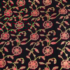 Black Color Block Printed Fabric with Gold outline