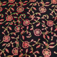 Black Color Block Printed Fabric with Gold outline