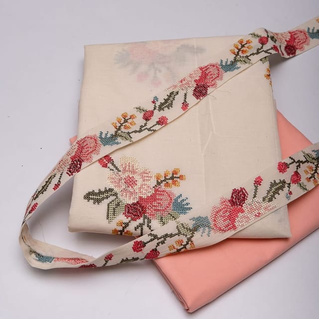 Cream and Peach Colour Cotton Embroidered DIY Set