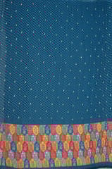 Firozi Colour Embroiderd Georgette Pleated Printed Fabric with Green Border