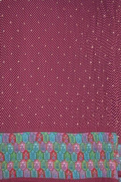 Onion pink Colour Embroiderd Georgette Pleated Printed Fabric with Green Border