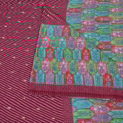 Onion pink Colour Embroiderd Georgette Pleated Printed Fabric with Green Border