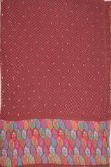 Maroon Colour Embroiderd Georgette Pleated Printed Fabric with Green Border