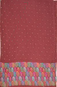 Maroon Colour Embroiderd Georgette Pleated Printed Fabric with Green Border