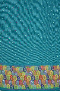 Sea green Colour Embroiderd Georgette Pleated Printed Fabric with Green Border
