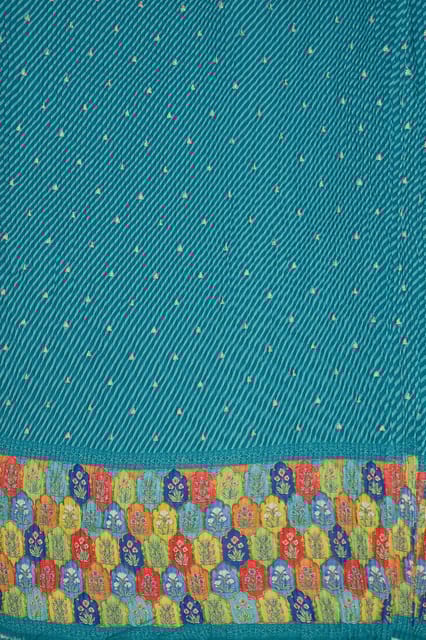 Sea green Colour Embroiderd Georgette Pleated Printed Fabric with Green Border