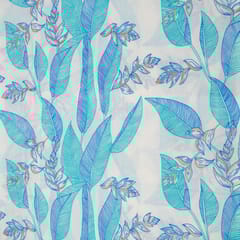 Cream and Blue Colour Cotton Print  Fabric with Gold Highlight