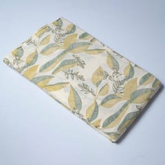 Cream and Green Colour Cotton Print  Fabric with Gold Highlight
