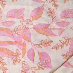 Cream and Pink Color Cotton Print  Fabric with Gold Highlight