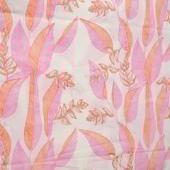 Cream and Pink Color Cotton Print  Fabric with Gold Highlight