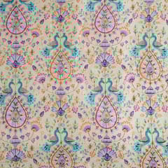 Lemon Colour Dupion Silk Printed Embroidery Fabric