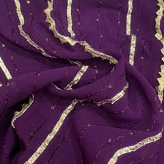 Purple Colour  Georgette Gota and Thread Embroidered Fabric