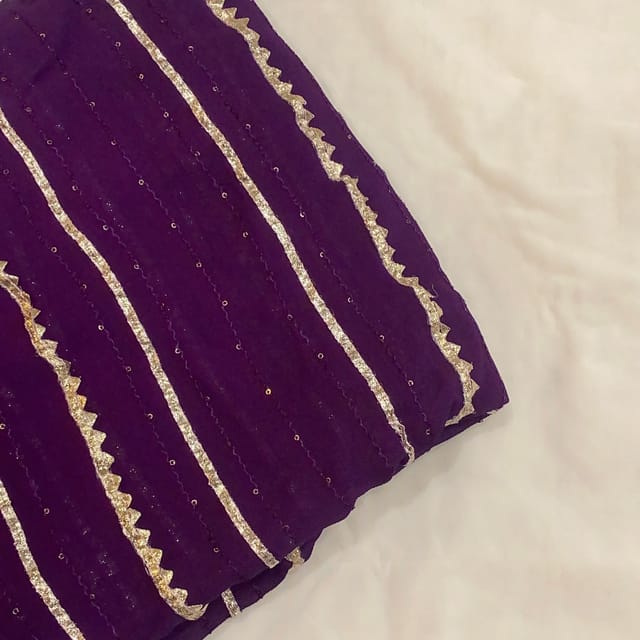 Purple Colour  Georgette Gota and Thread Embroidered Fabric