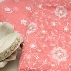 DIY Pink Colour Kota Doria Embroidered Set