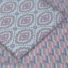 5 Mtr. Powder Blue and Multi Colour Cotton Block Print Set