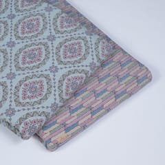 5 Mtr. Powder Blue and Multi Colour Cotton Block Print Set