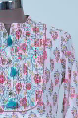White Color Cotton Printed Dress